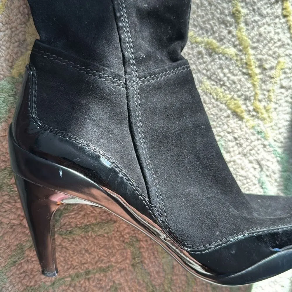 Guillaume Hinfray modern vintage stiletto suede patent leather kinky boots 38